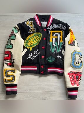 Kids Black Patchwork Varsity Jacket - First Row Inspired